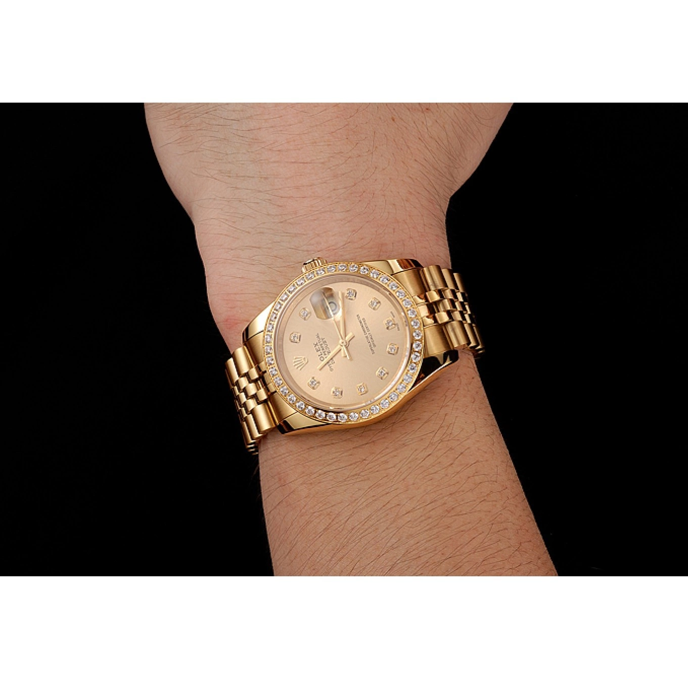 Aaa replica watch Datejust Dial 1454098 Gold Rolex Bezel Diamond Jubilee Swiss Champagne Bracelet 0711